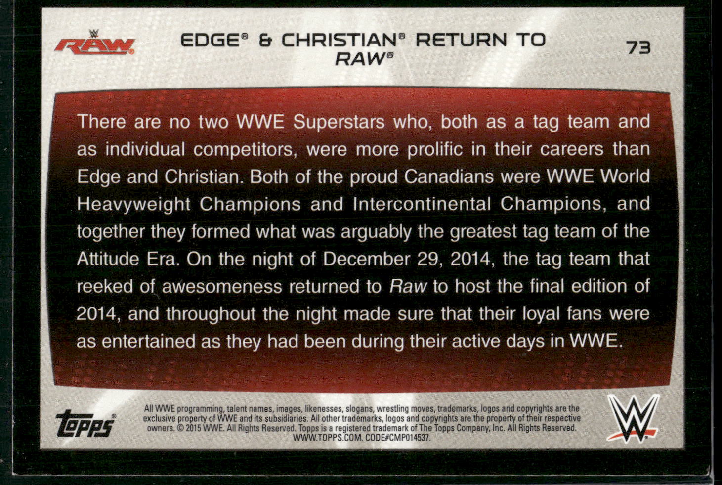 2015 Topps WWE Road to Wrestlemania #73 Edge / Christian