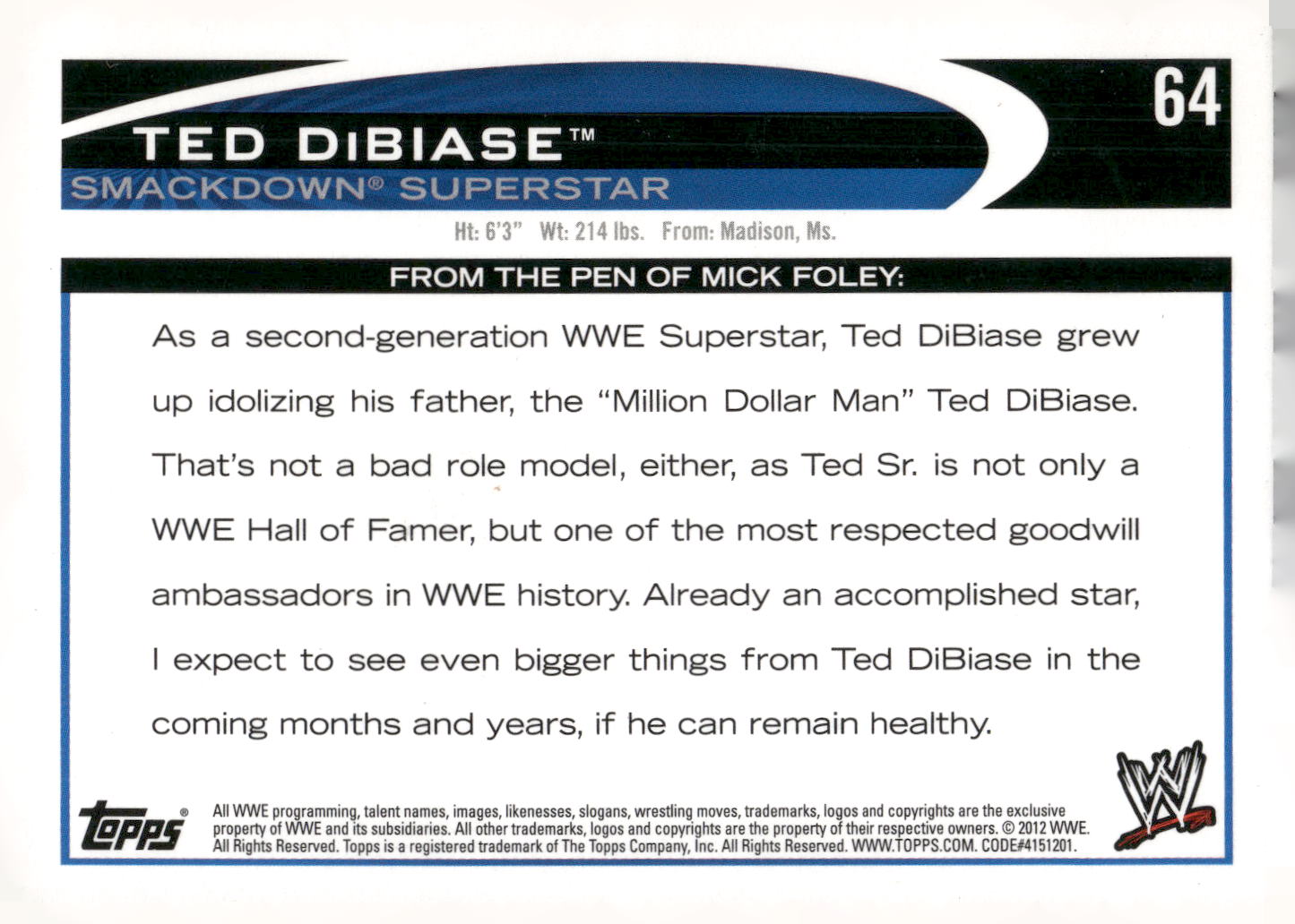 2012 Topps WWE #64 Ted DiBiase Jr.
