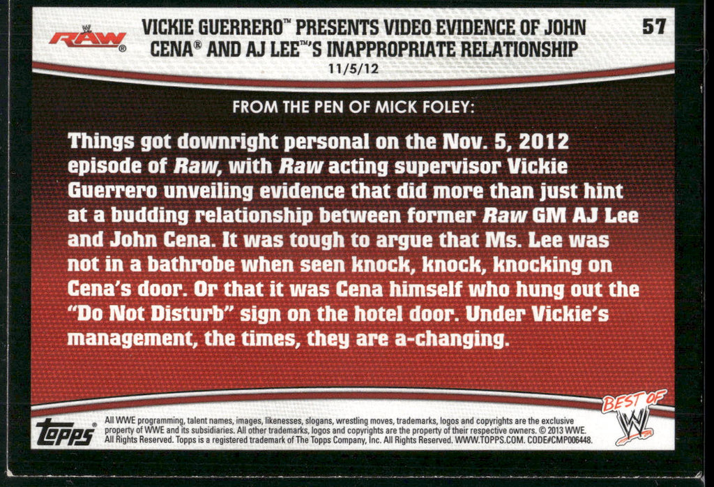 2013 Topps Best of WWE #57 Vickie Guerrero Presents Video Evidence of John Cena