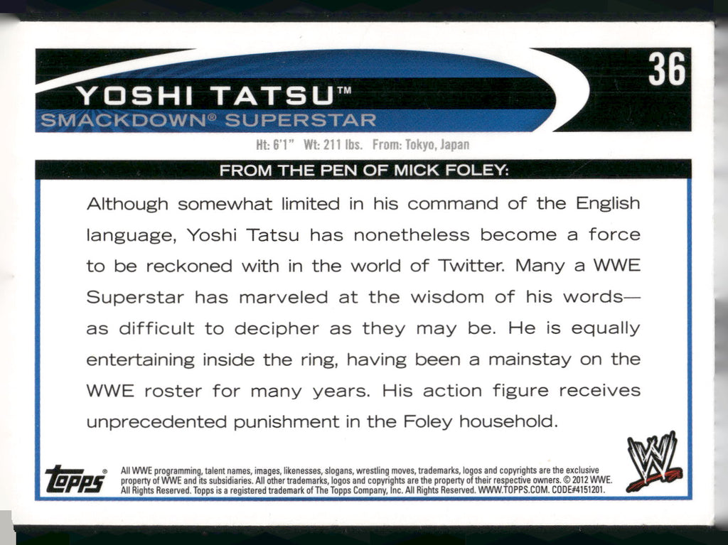 2012 Topps WWE #36 Yoshi Tatsu