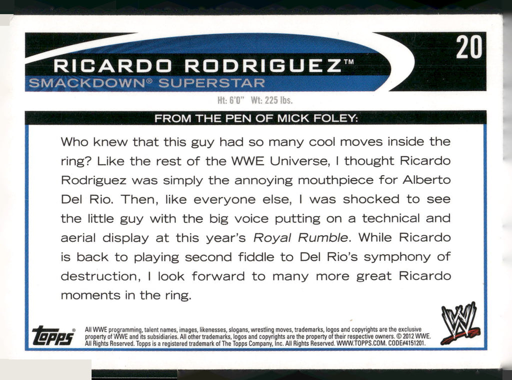 2012 Topps WWE #20 Ricardo Rodriguez