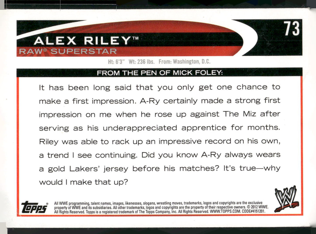 2012 Topps WWE #73 Alex Riley