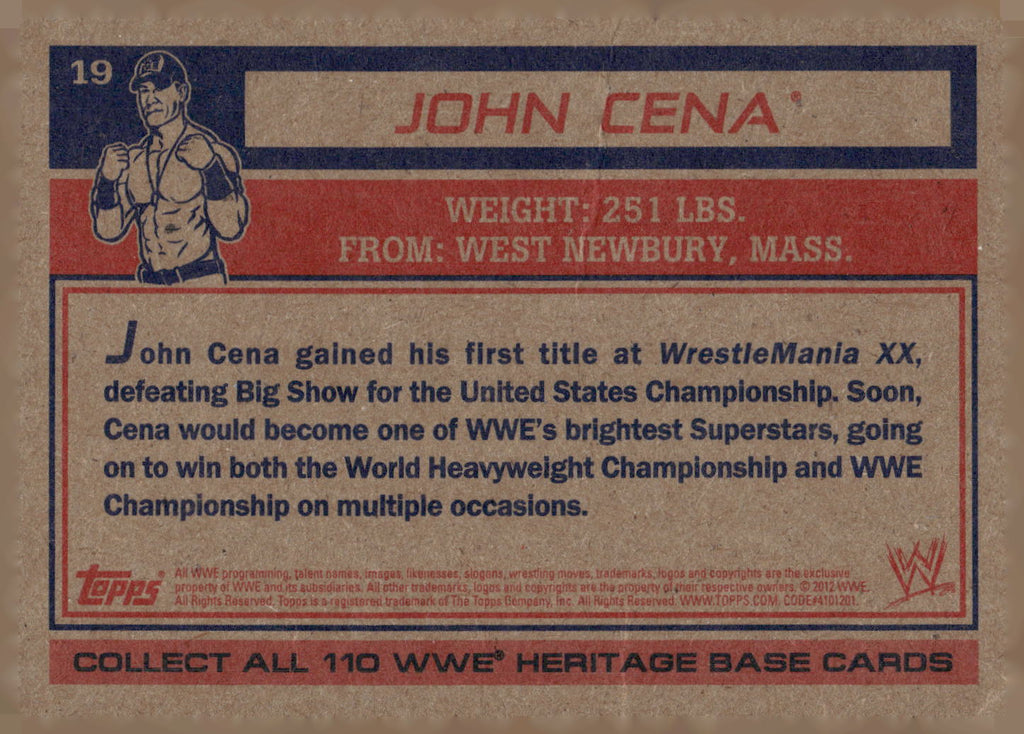 2012 Topps Heritage WWE #19 John Cena
