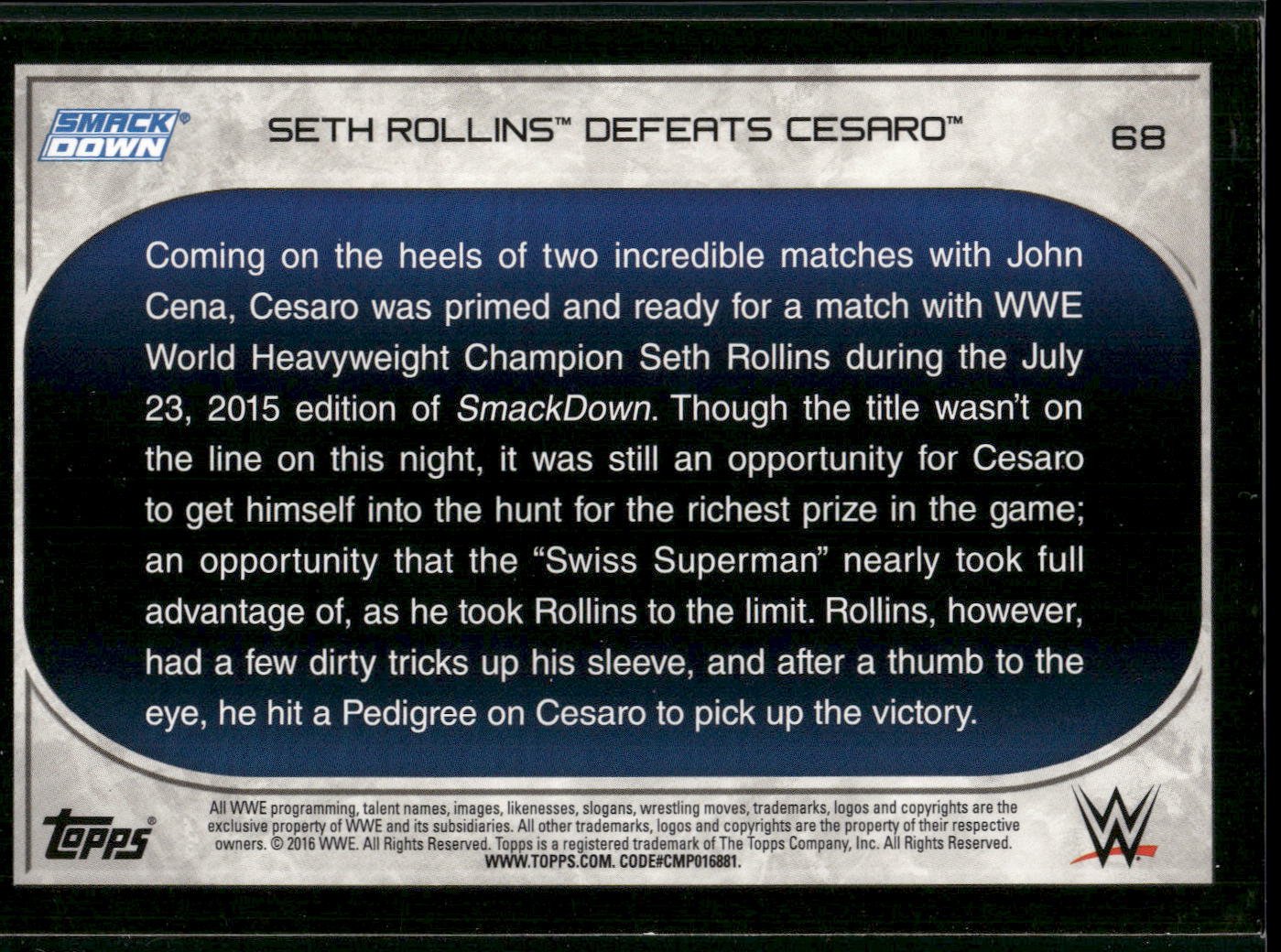 2016 Topps WWE Road to Wrestlemania #68 Seth Rollins
