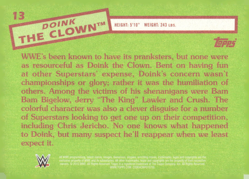 2012 Topps Heritage WWE #72 Doink The Clown