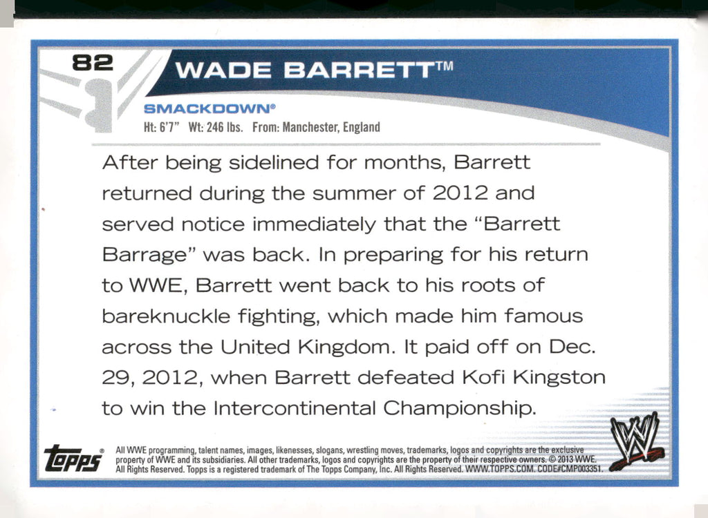 2013 Topps WWE #82 Wade Barrett