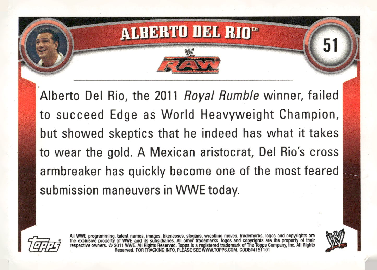 2011 Topps WWE #51 Alberto Del Rio