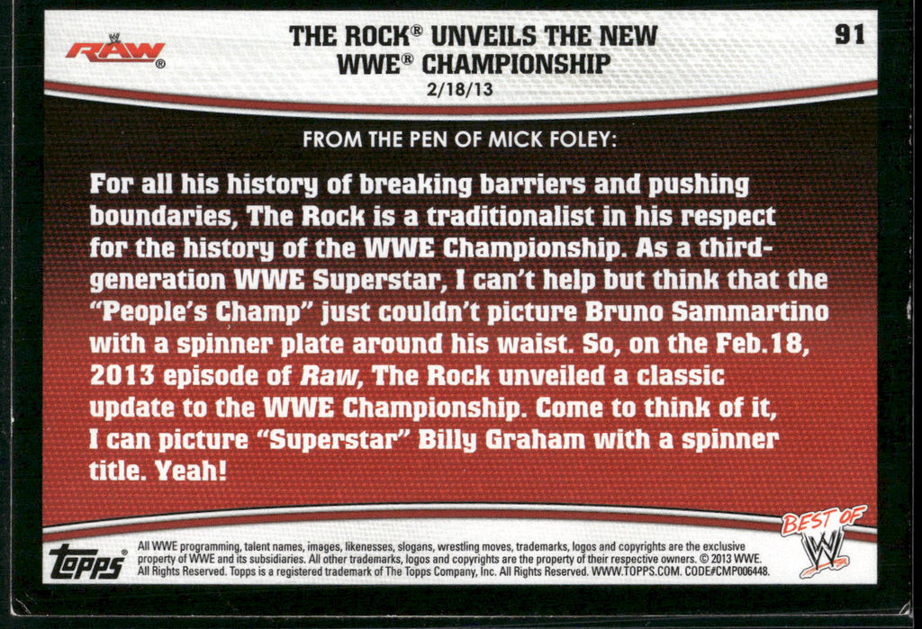 2013 Topps Best of WWE #91 The Rock Unveils the New WWE Championship