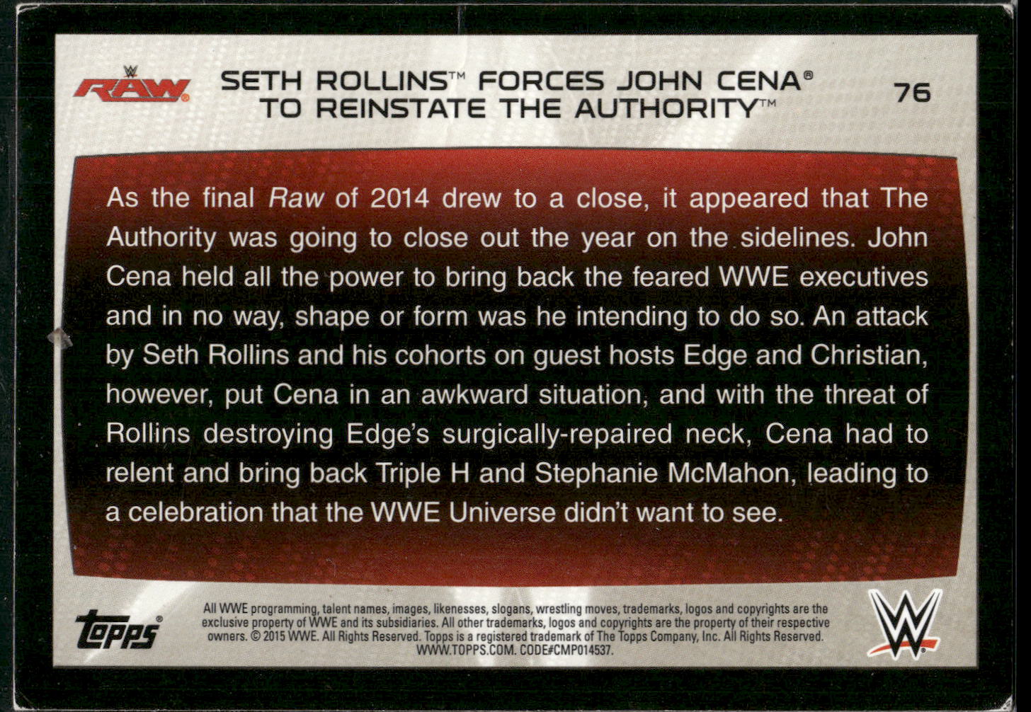 2015 Topps WWE Road to Wrestlemania #76 Seth Rollins