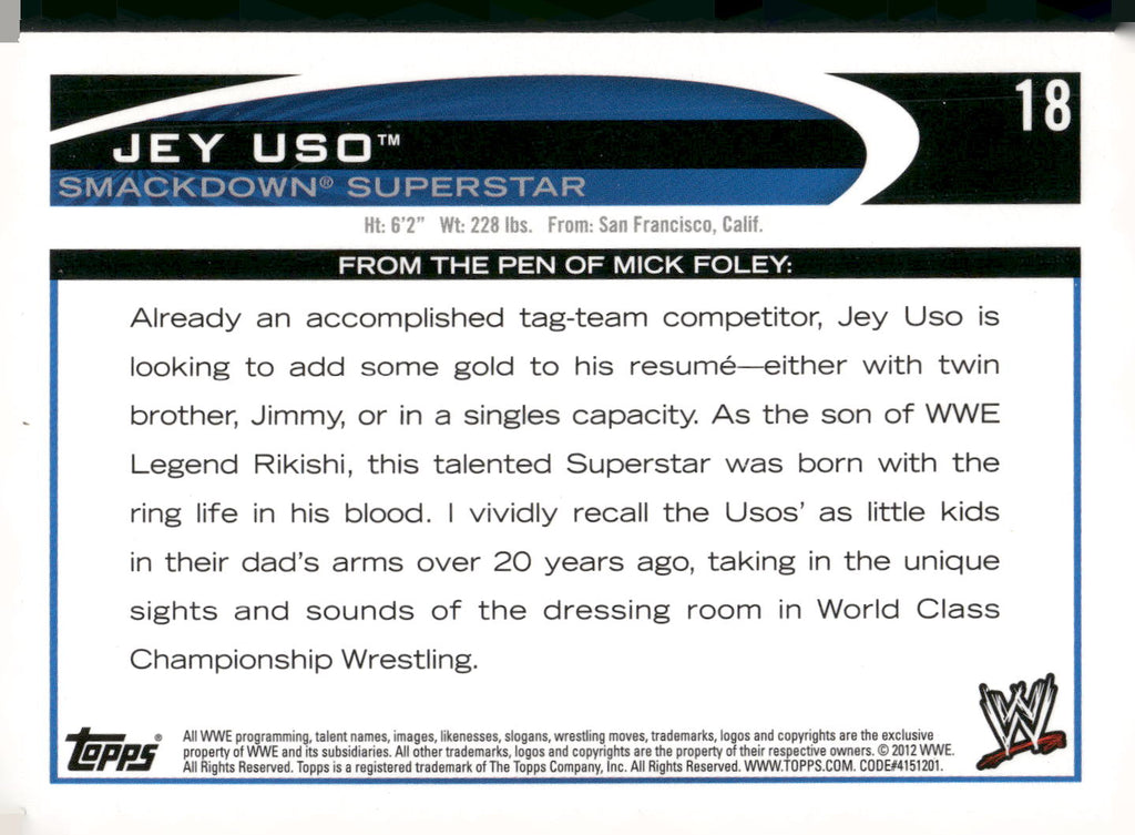 2012 Topps WWE #18 Jey Uso