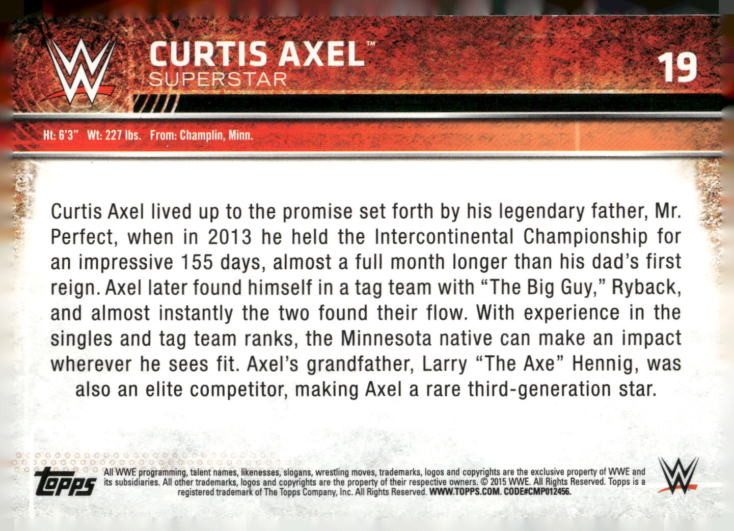 2015 Topps WWE #19 Curtis Axel
