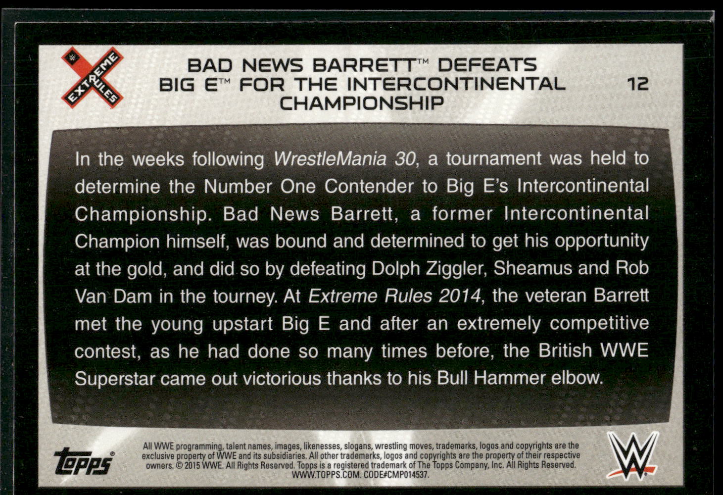 2015 Topps WWE Road to Wrestlemania #12 Bad News Barrett