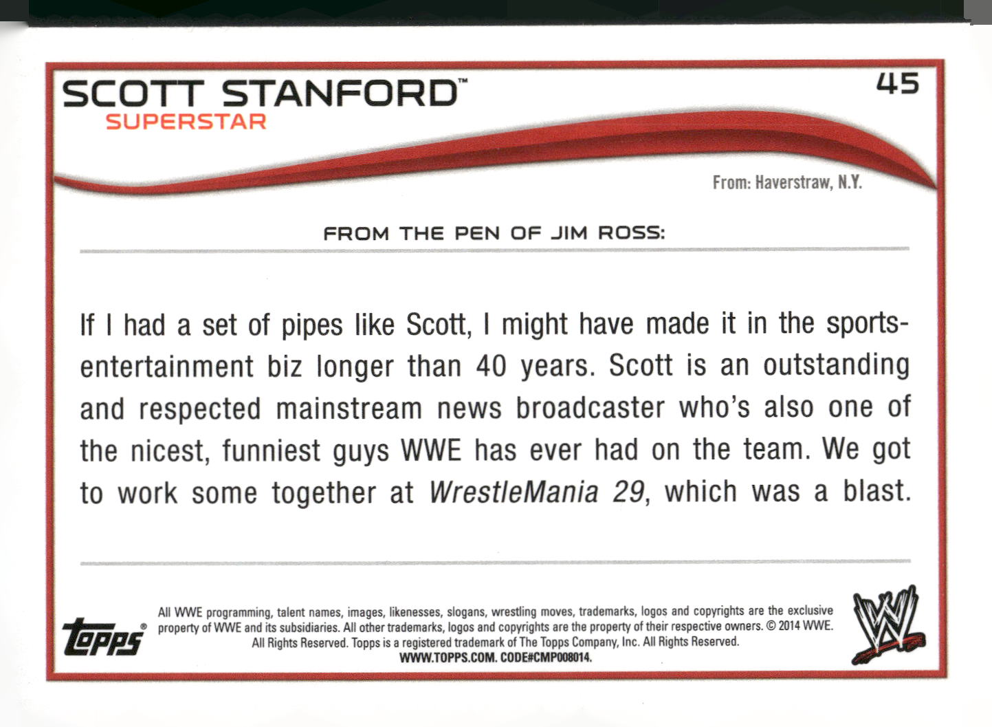 2014 Topps WWE #45 Scott Stanford
