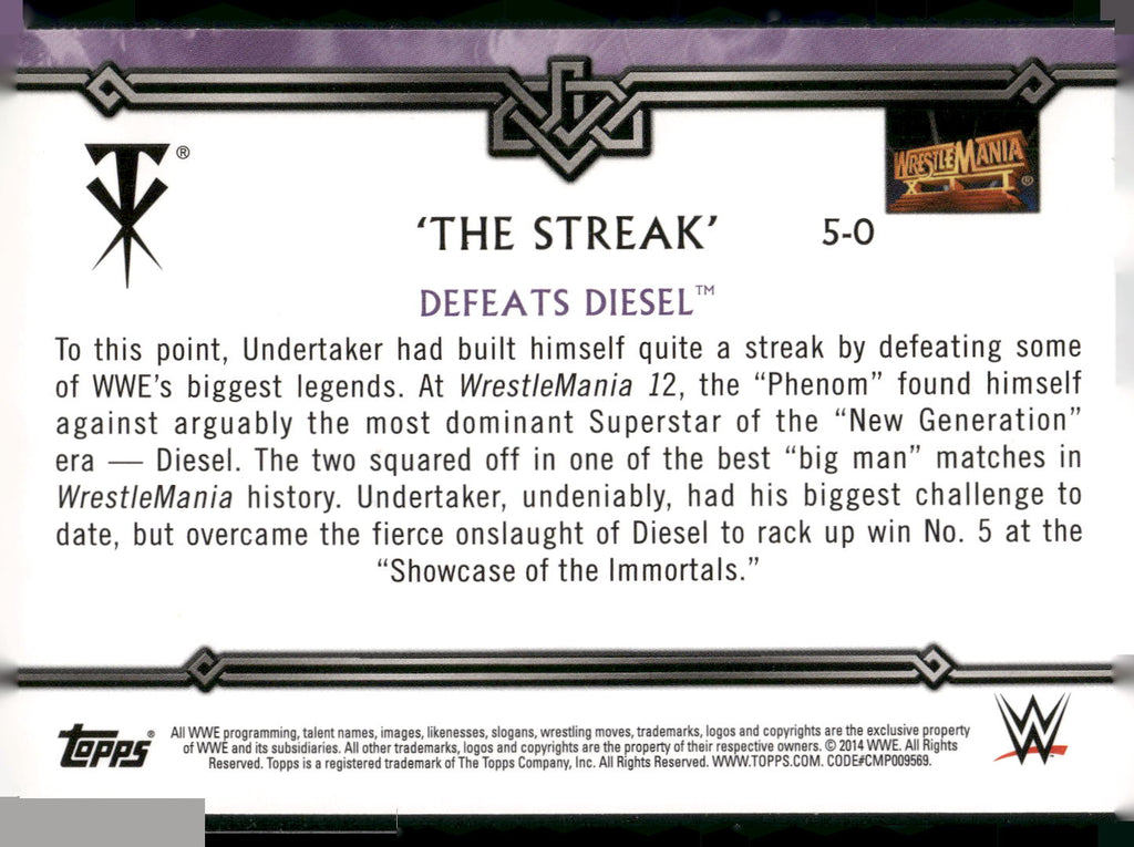 2014 Topps WWE Road to Wrestlemania #5-0 Undertaker Defeats Diesel The Streak