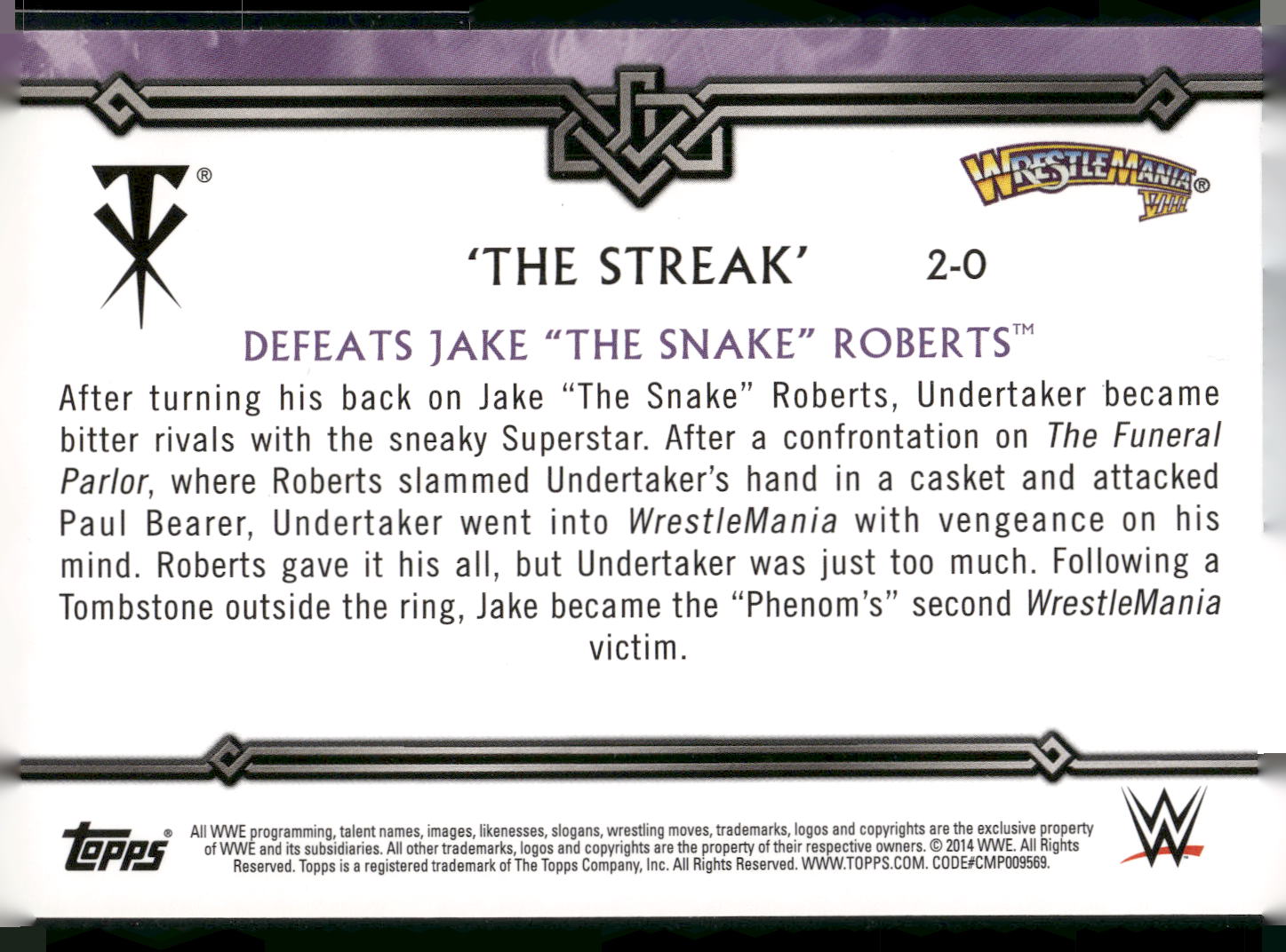 2014 Topps WWE Undertaker Defeats Jake "The Snake" Roberts The Streak