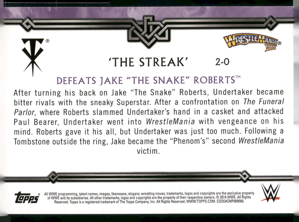2014 Topps WWE Undertaker Defeats Jake "The Snake" Roberts The Streak
