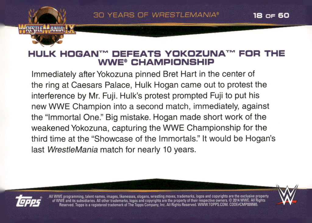 2014 Topps WWE Road to Wrestlemania #18 Hulk Hogan Defeats Yokozuna