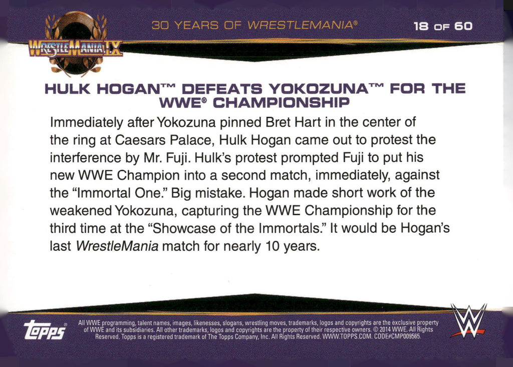 2014 Topps WWE Road to Wrestlemania #18 Hulk Hogan Defeats Yokozuna