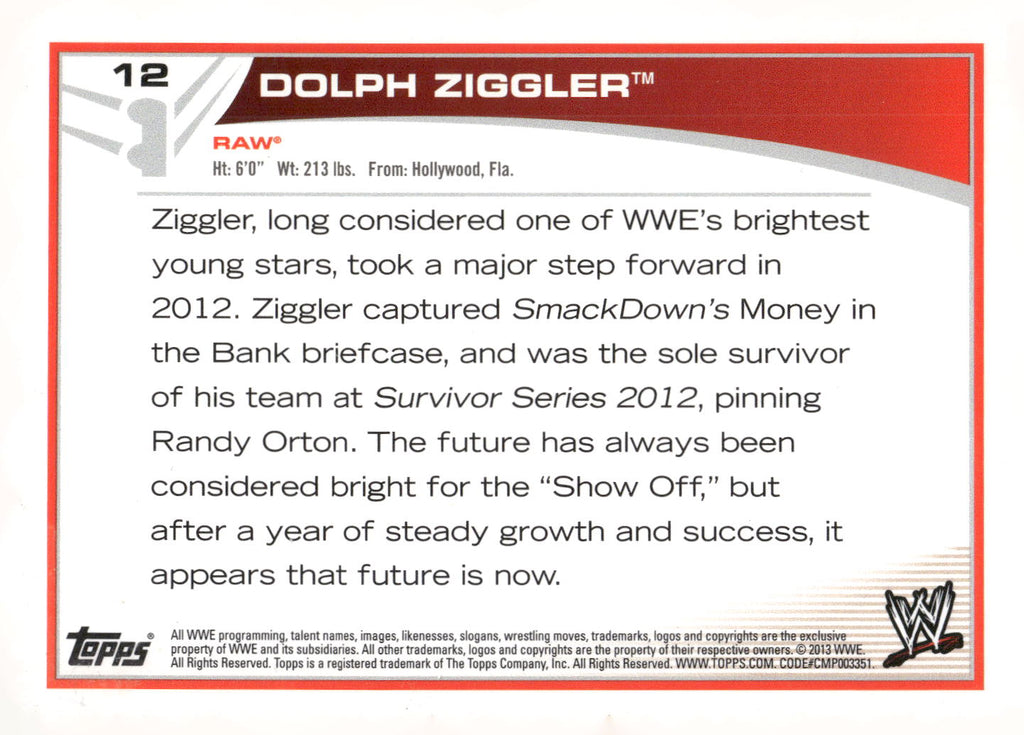 2013 Topps WWE #12 Dolph Ziggler