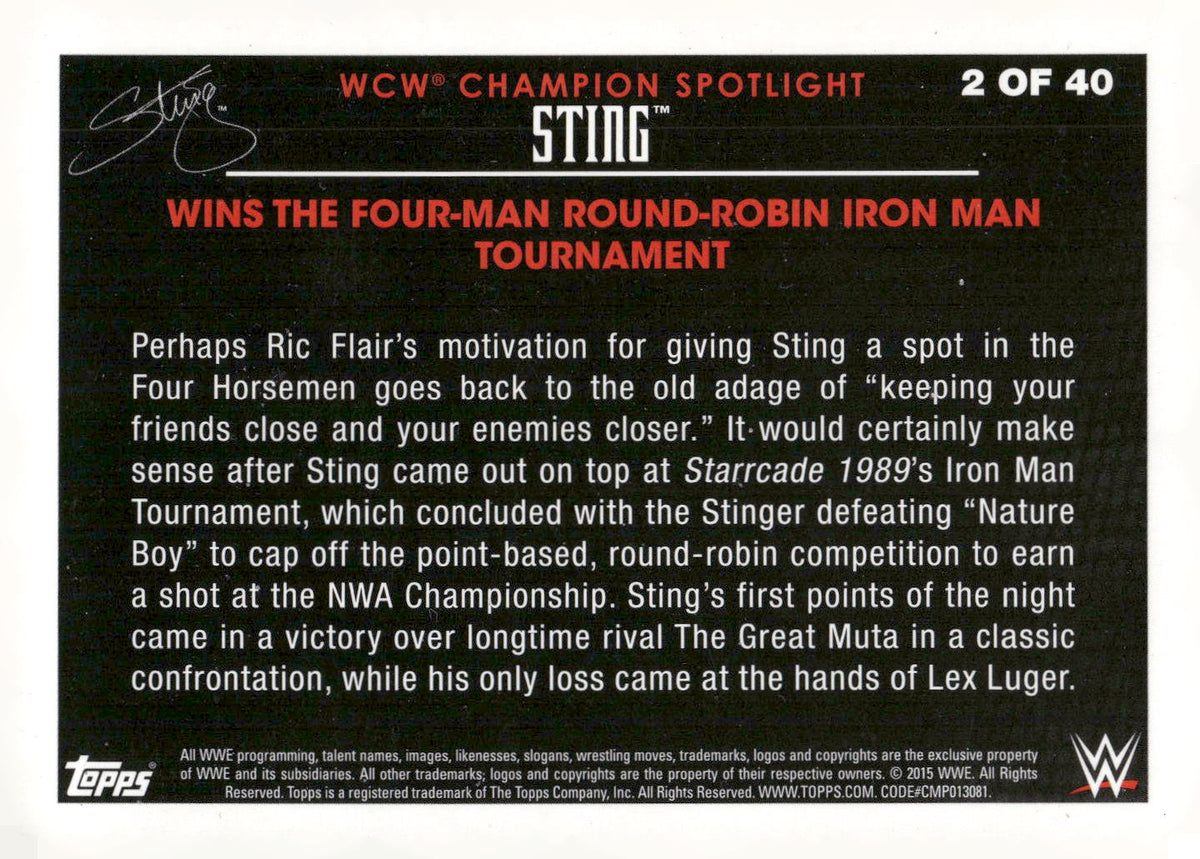 2015 Topps WWE #2 Wins the Four-Man Round-Robin Iron Man Tournament Sting
