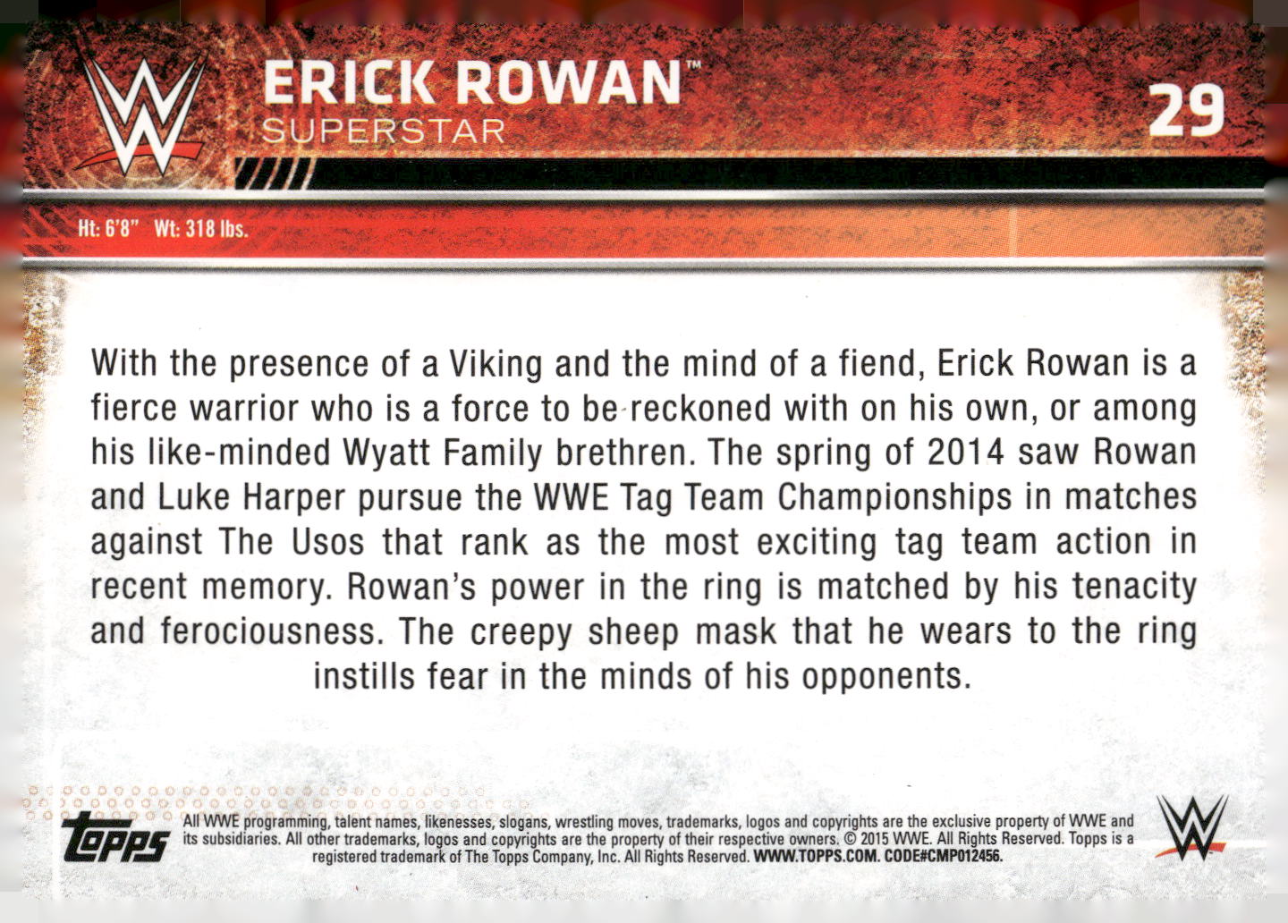 2015 Topps WWE #29 Erick Rowan