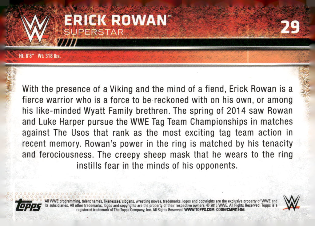 2015 Topps WWE #29 Erick Rowan