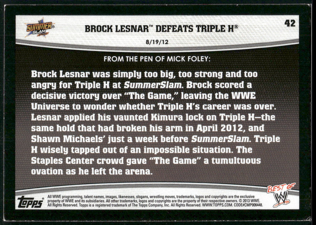 2013 Topps Best of WWE #42 Brock Lesnar Defeats Triple H