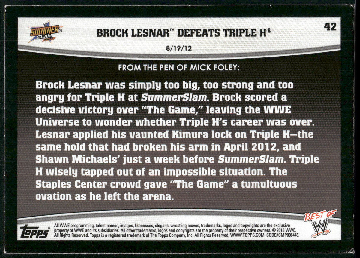 2013 Topps Best of WWE #42 Brock Lesnar Defeats Triple H