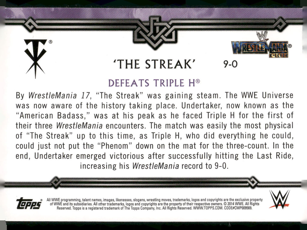 2014 Topps WWE Road to Wrestlemania #9-0 Undertaker Defeats Triple The Streak