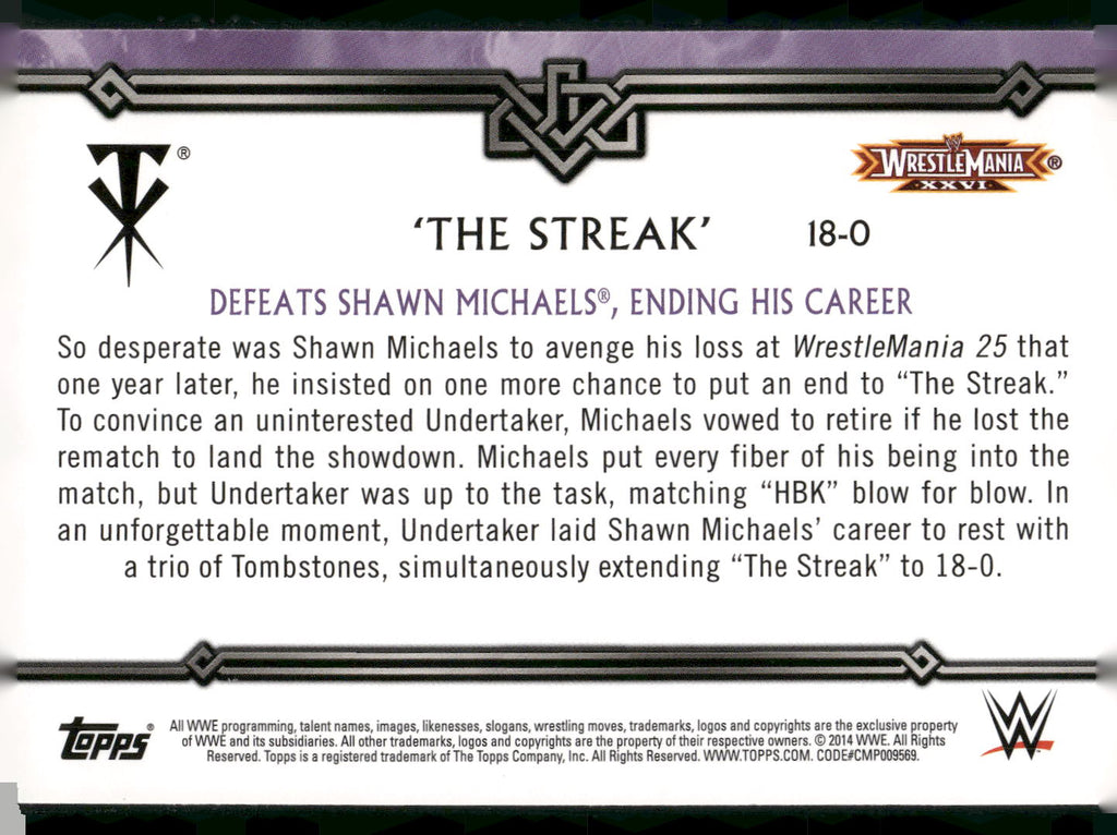 2014 Topps WWE Road to Wrestlemania #18-0 Undertaker Defeats Shawn Michaels