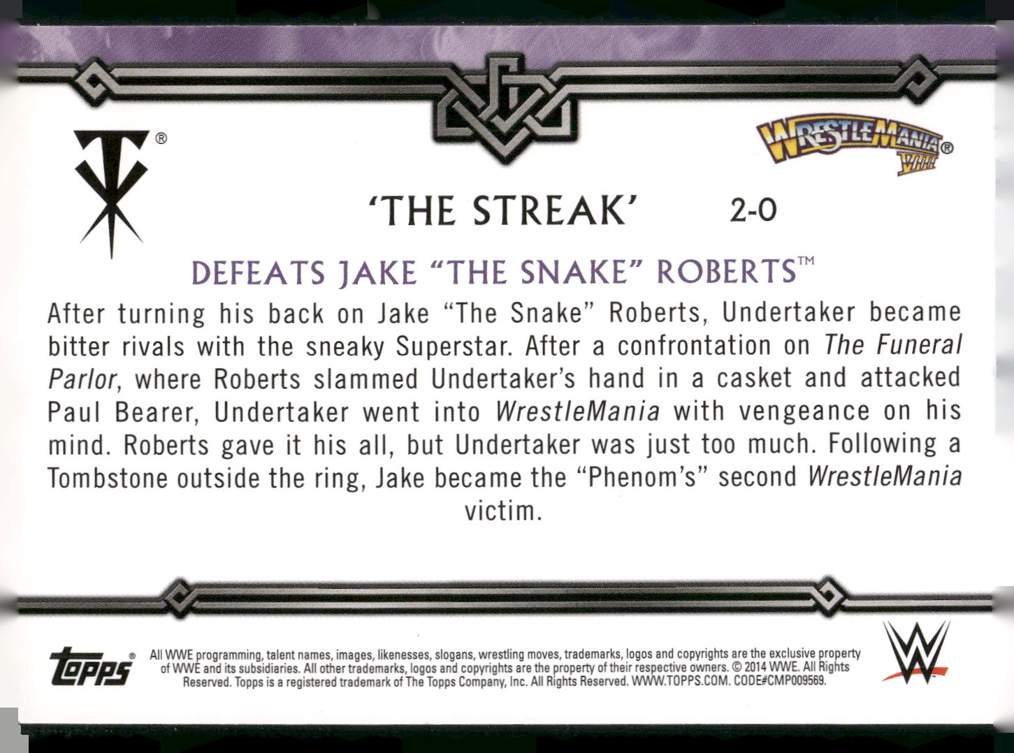 2014 Topps WWE Undertaker Defeats Jake "The Snake" Roberts