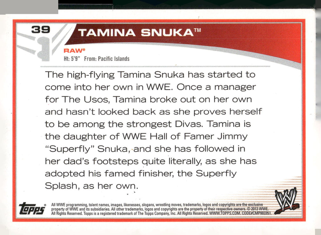 2013 Topps WWE #39 Tamina Snuka