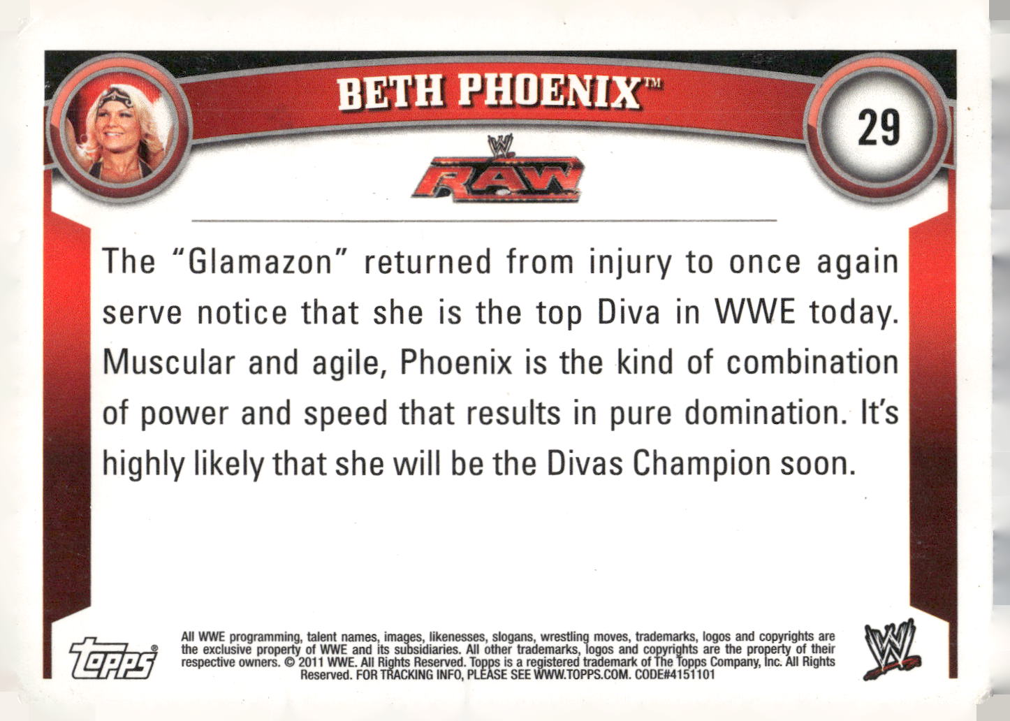 2011 Topps WWE #29 Beth Phoenix