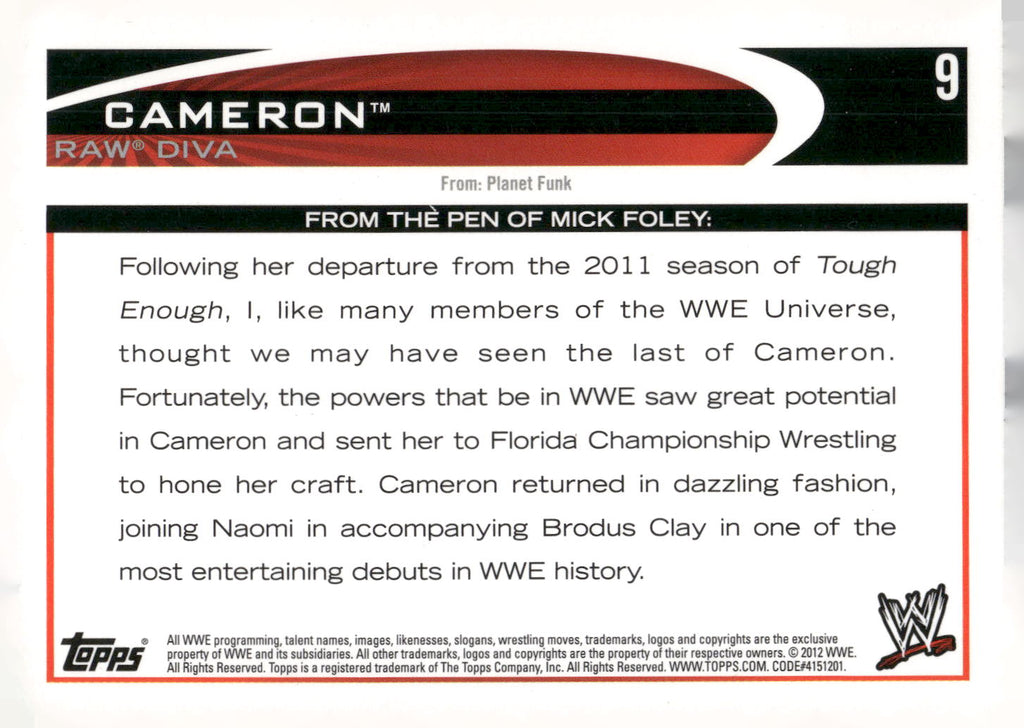 2012 Topps WWE #9 Cameron
