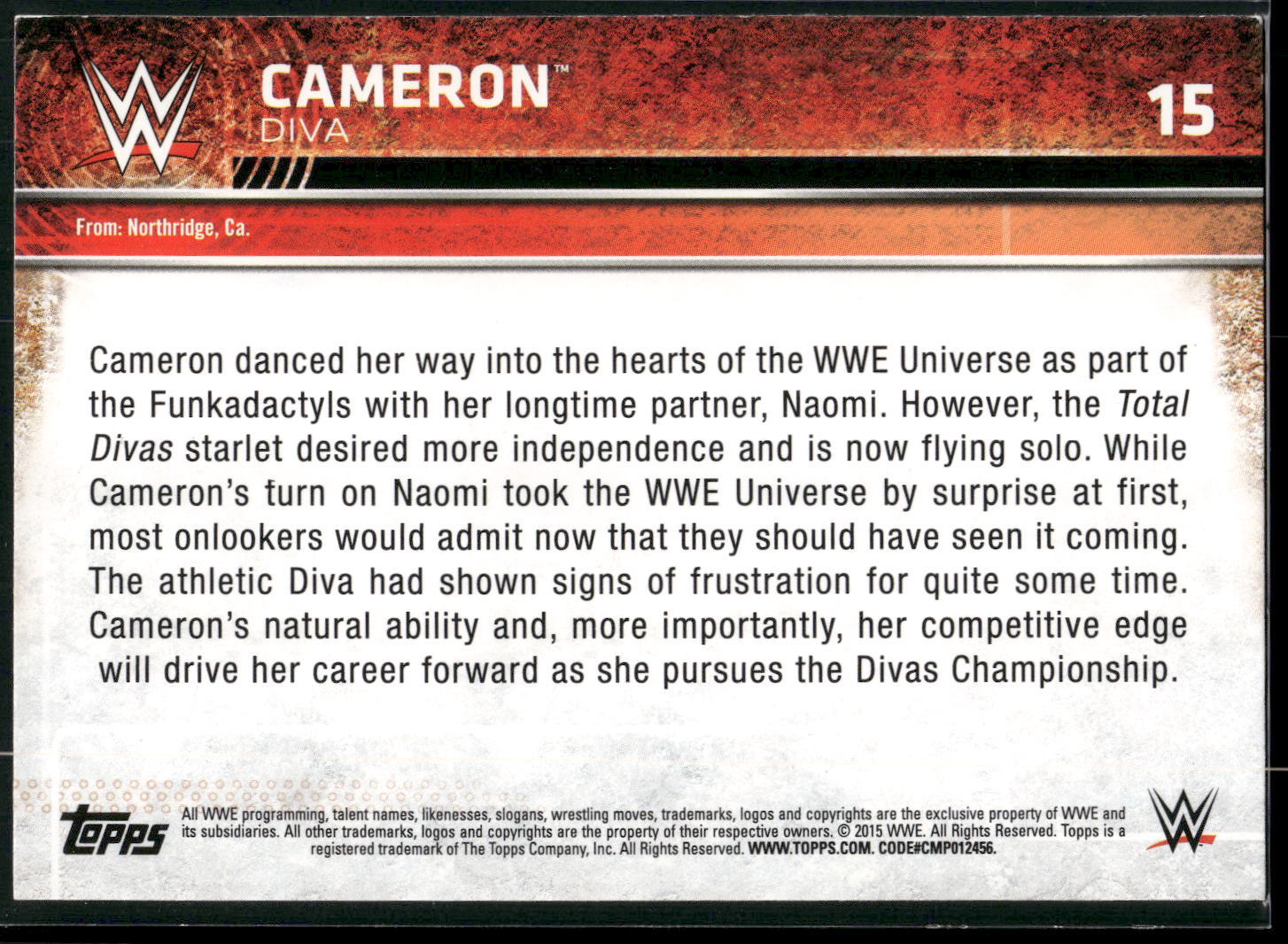 2015 Topps WWE #15 Cameron