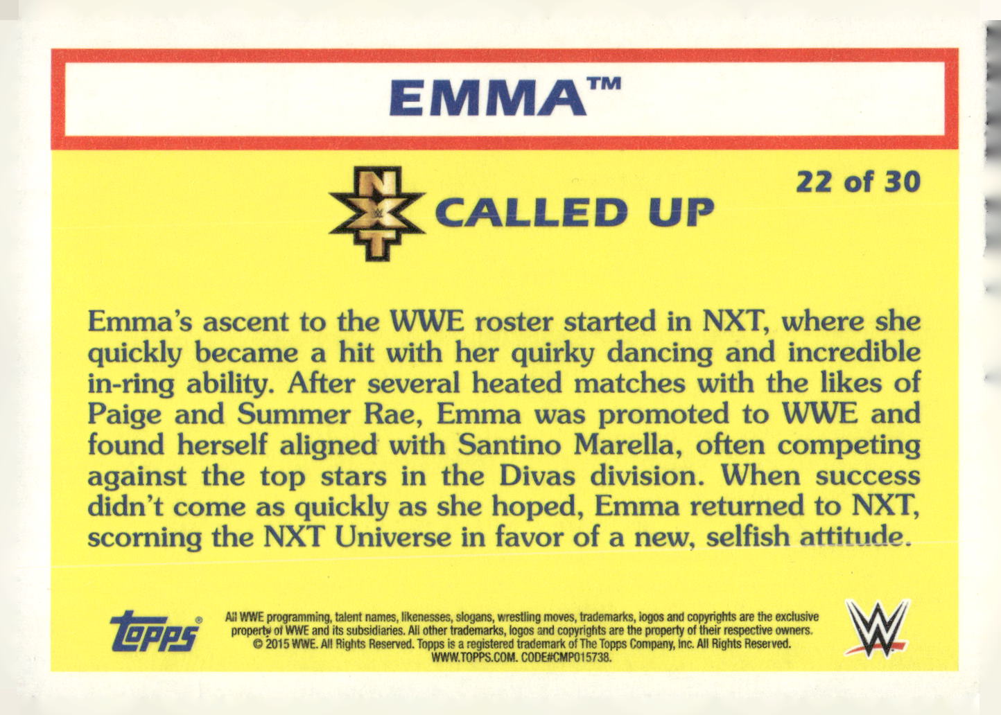 2015 Topps WWE Heritage #22 Emma NXT Called Up