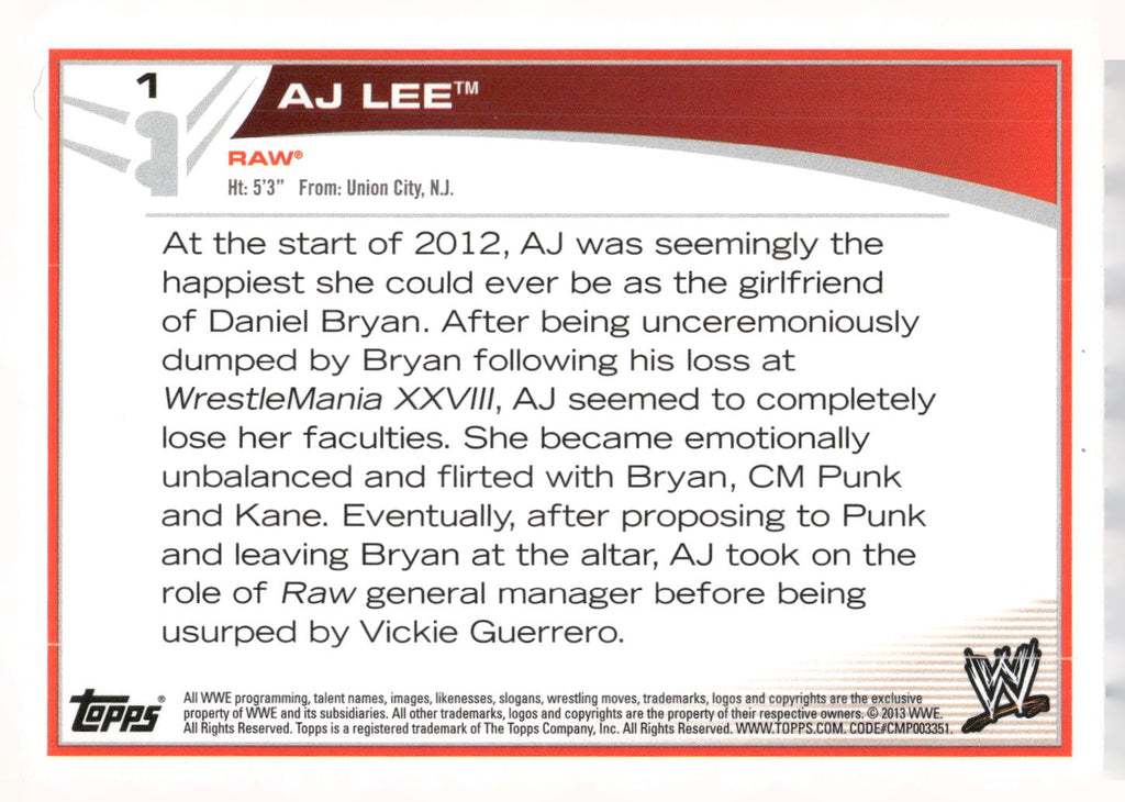 2013 Topps WWE #1 AJ Lee
