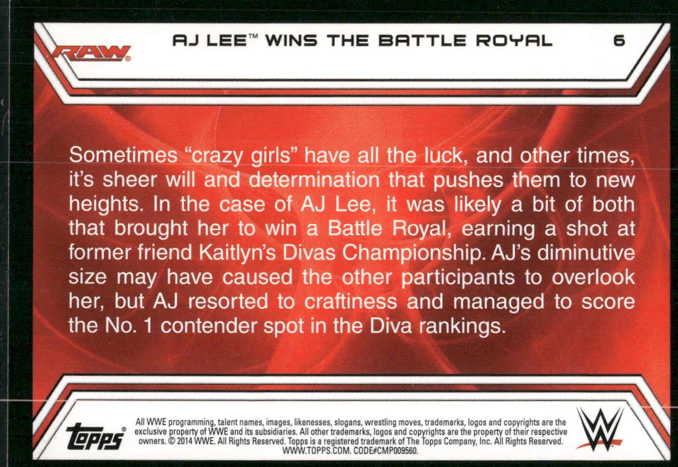 2014 Topps WWE Road to Wrestlemania #6 AJ Lee