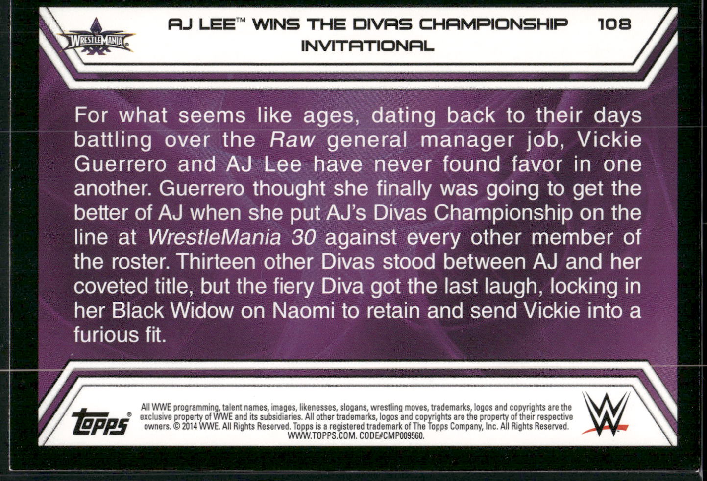 2014 Topps WWE Road to Wrestlemania #108 AJ Lee