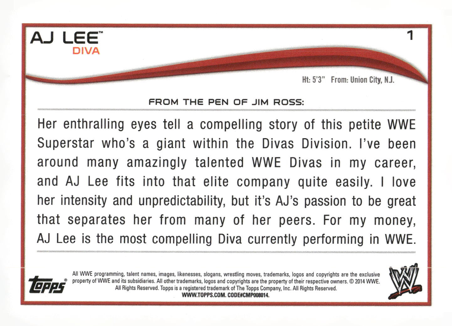 2014 Topps WWE #1 AJ Lee