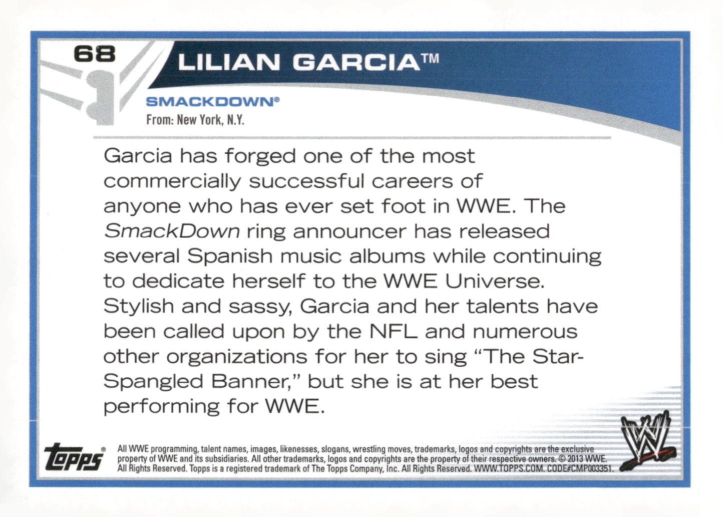 2013 Topps WWE #68 Lilian Garcia