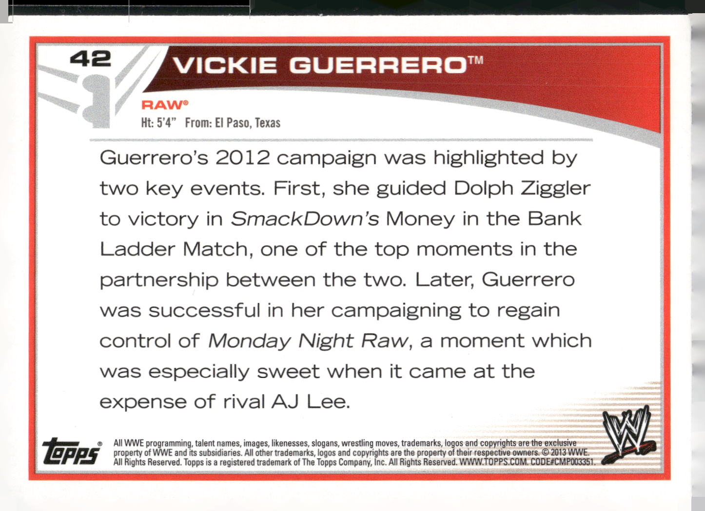 2013 Topps WWE #42 Vickie Guerrero