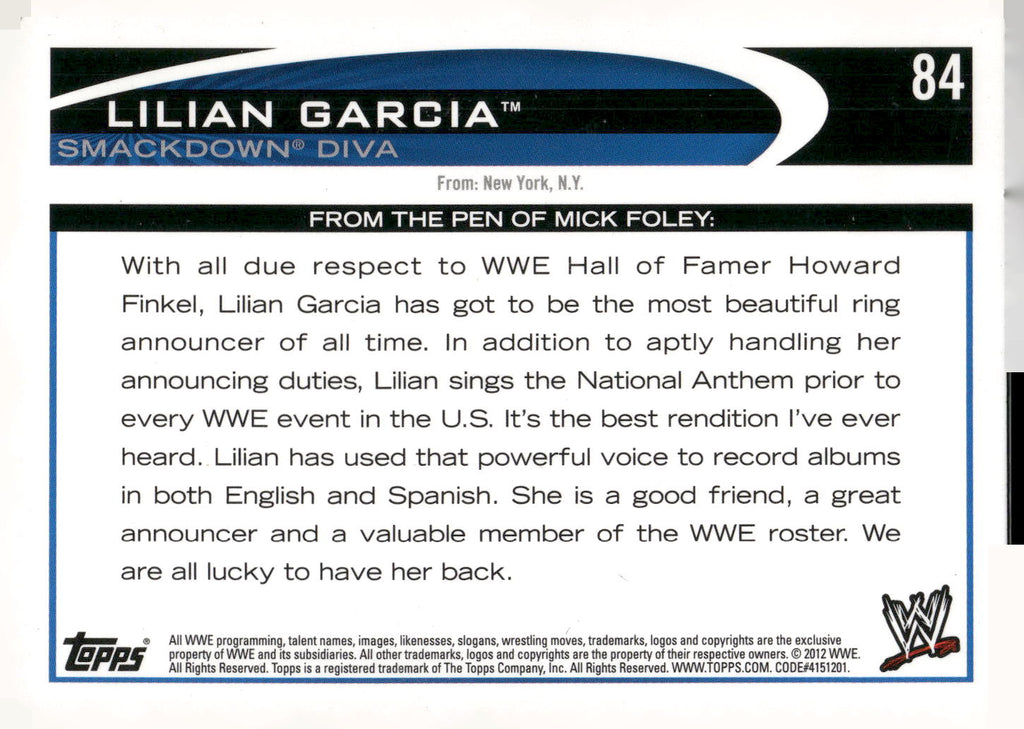 2012 Topps WWE #84 Lilian Garcia