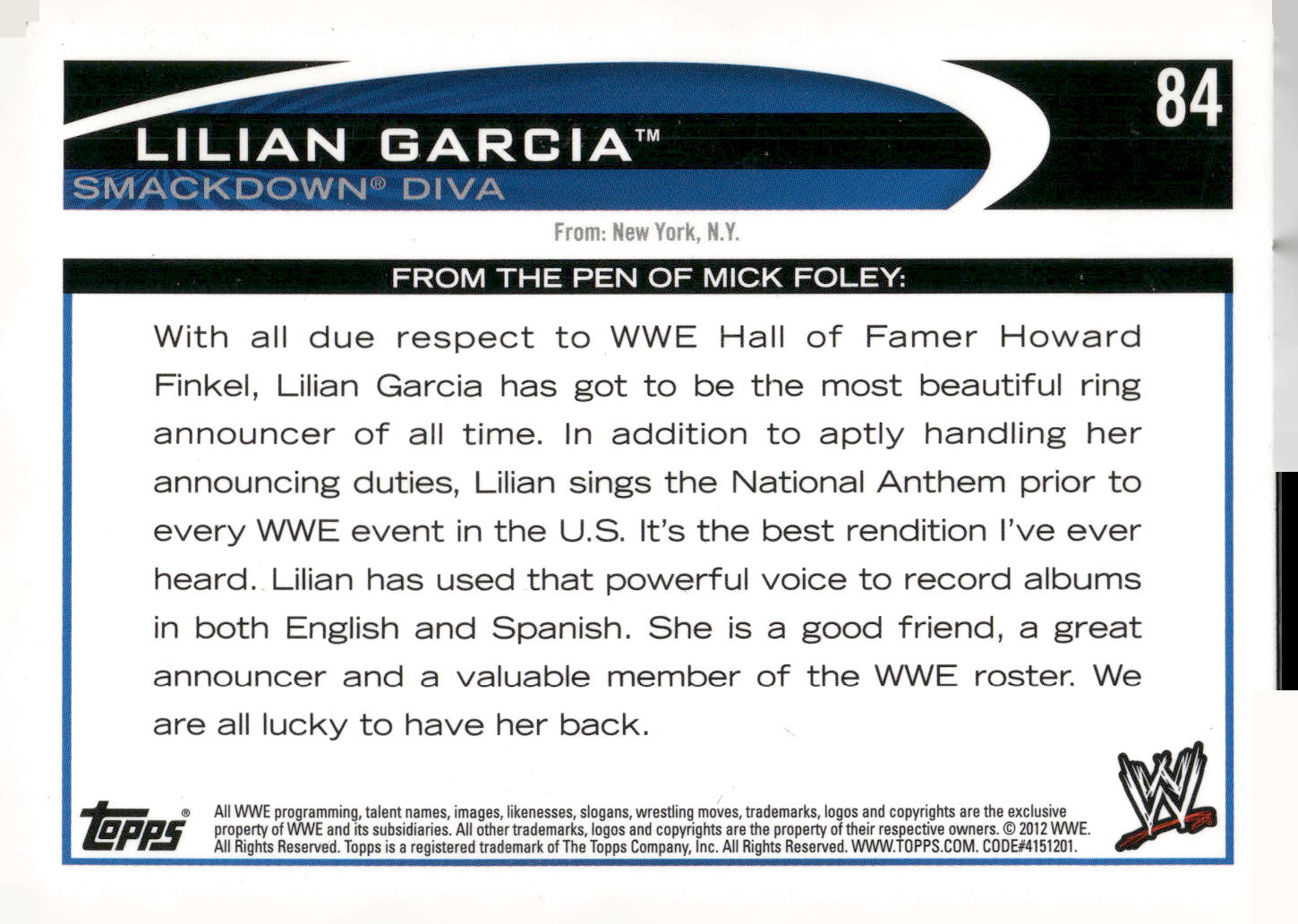 2012 Topps WWE #84 Lilian Garcia