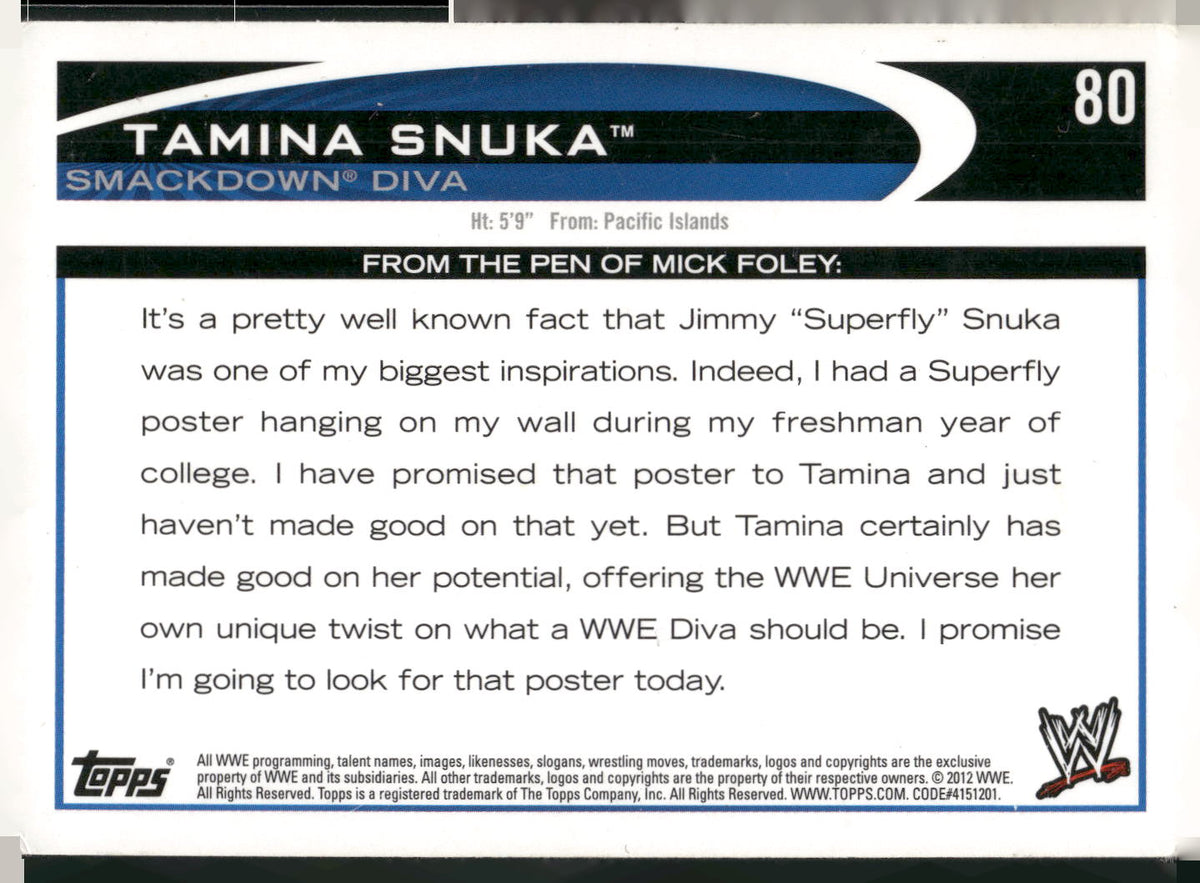 2012 Topps WWE #80 Tamina Snuka