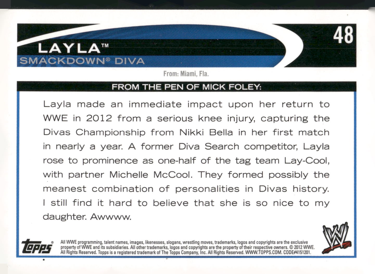2012 Topps WWE #48 Layla