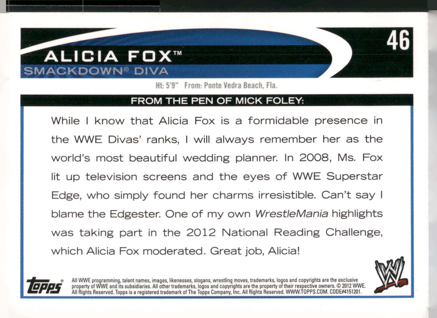 2012 Topps WWE #46 Alicia Fox