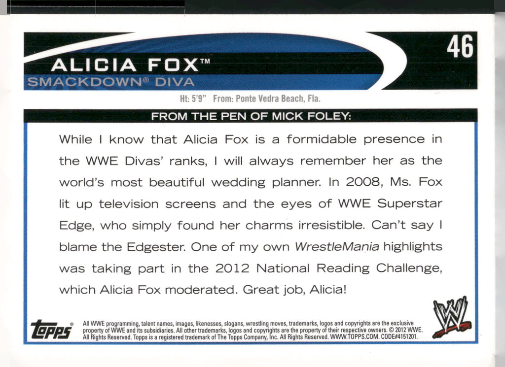 2012 Topps WWE #46 Alicia Fox