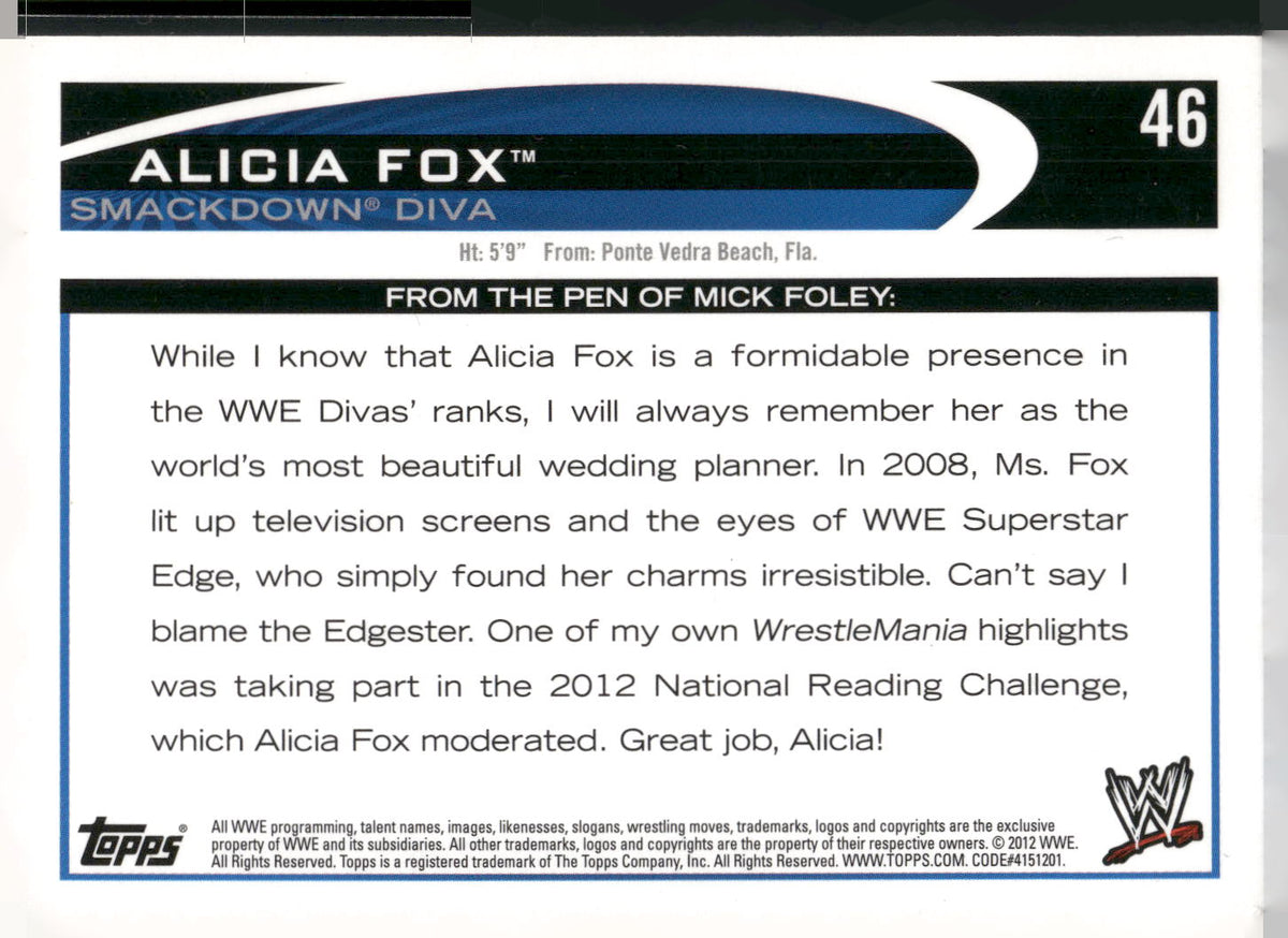 2012 Topps WWE #46 Alicia Fox