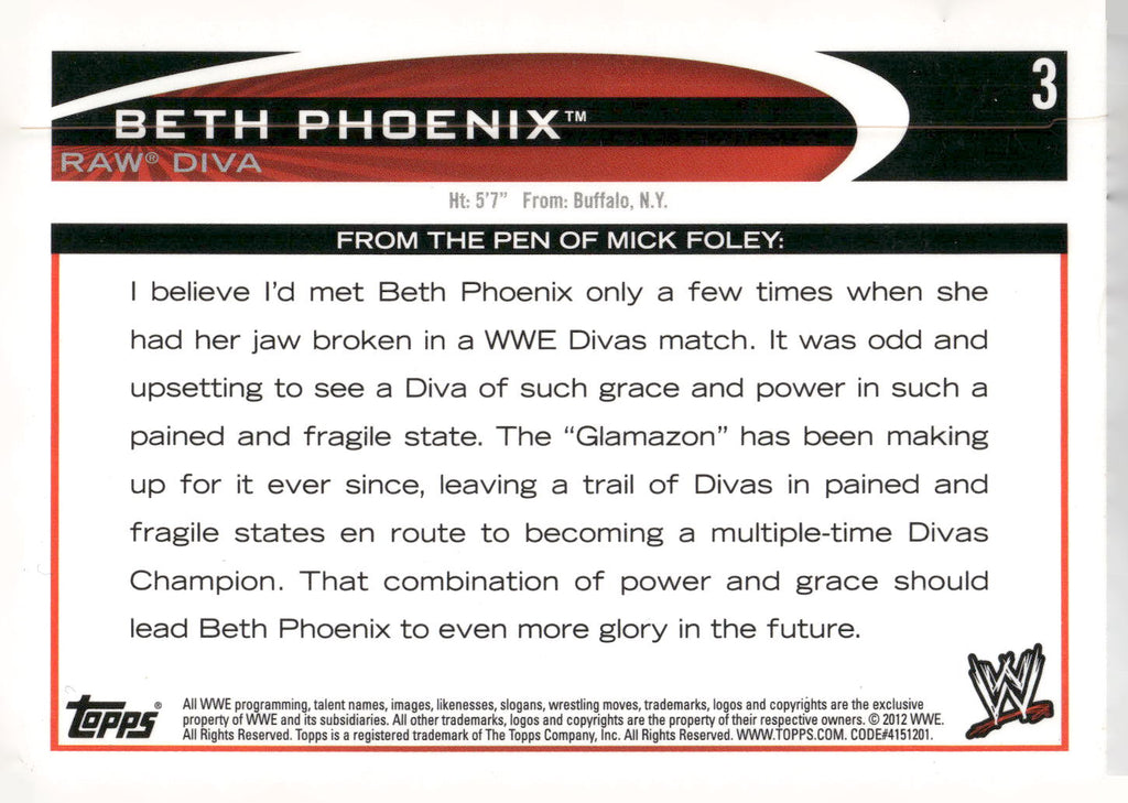 2012 Topps WWE #3 Beth Phoenix